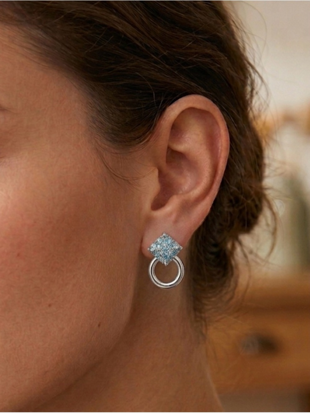 Swarovski Silver Earrings Clip-on pavé blue crystals